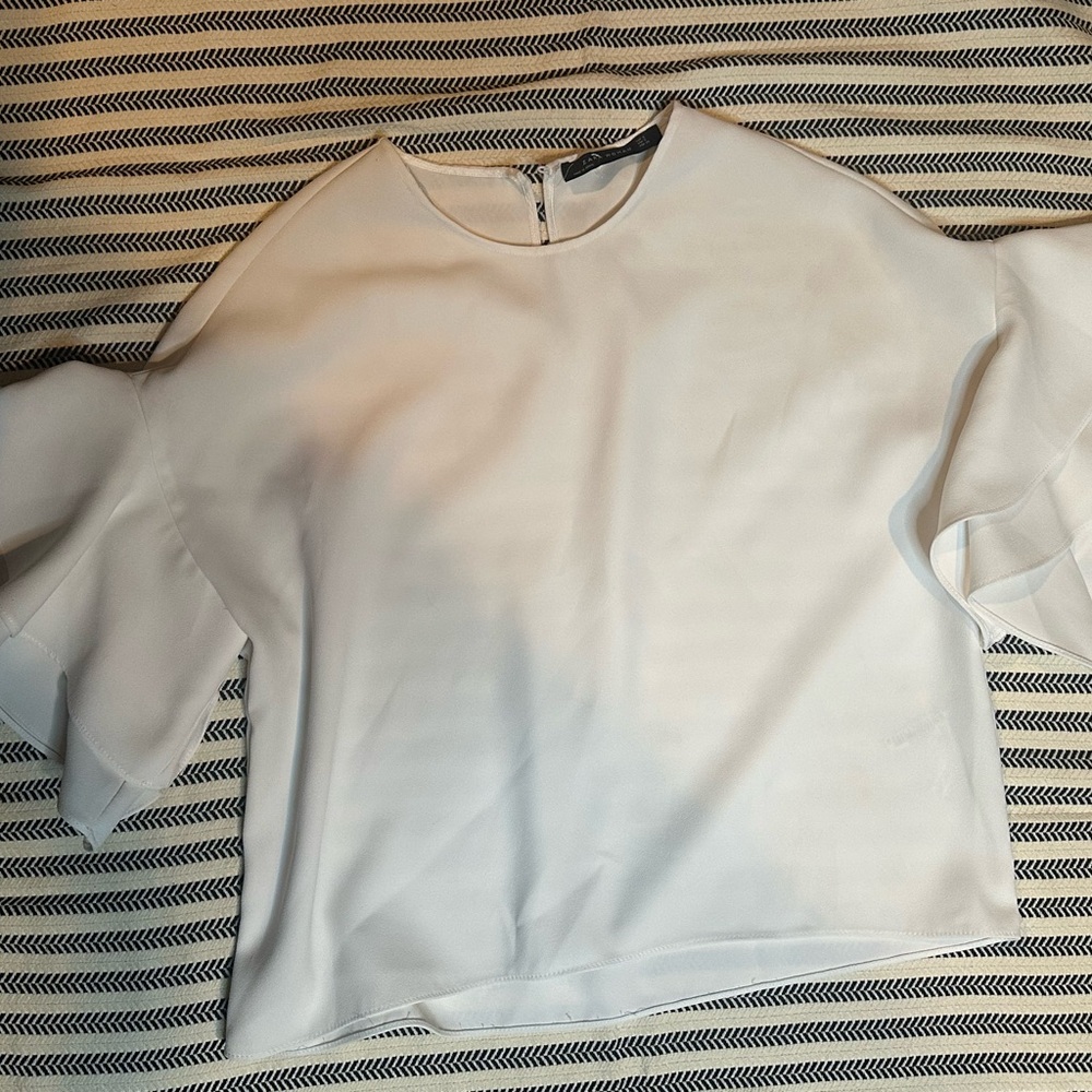 Zara White Ruffle Sleeve Blouse - Picture 2 of 5